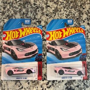 Hot Wheels Pink Corvette C7 Z06 lot of 2